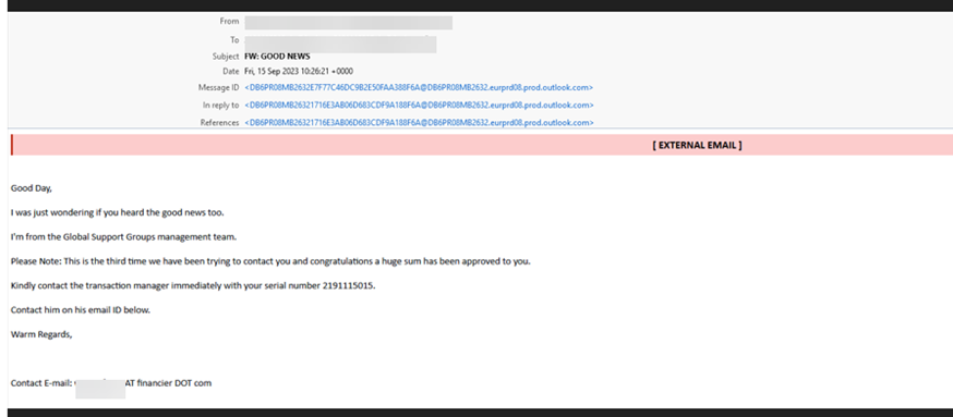 Figura 1: ejemplo de de phishing utilizando un correo electrónico de universidad